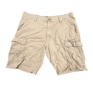 Wrangler Authentics Men's Khaki Beige Flat Front Relaxed Cargo Shorts Flaws